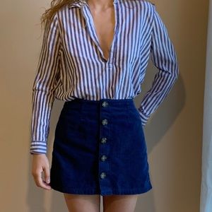 Light blue/ white striped deep V flowy blouse